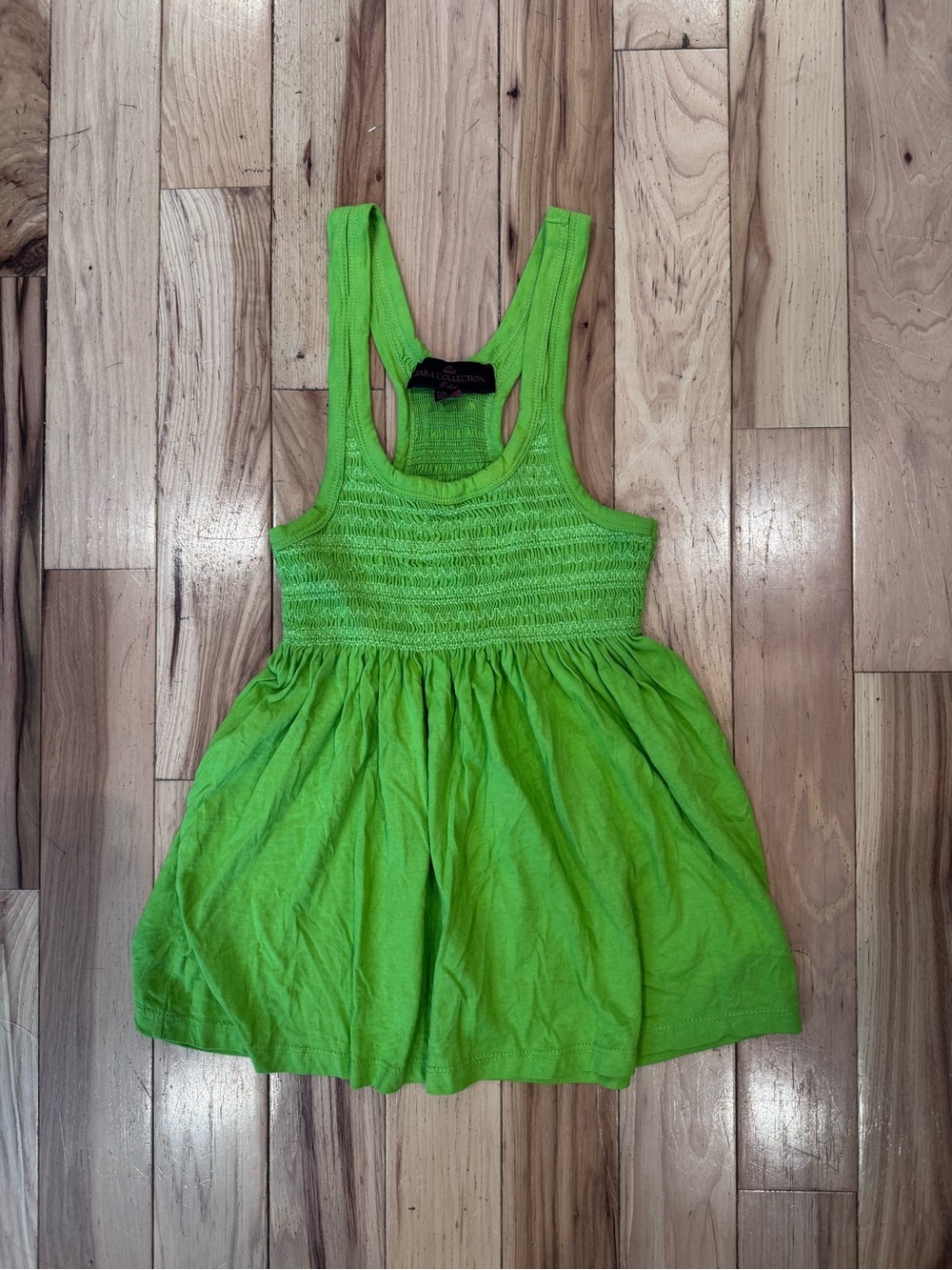 Zara Vintage Y2K Neon Green Smocked Tank Top